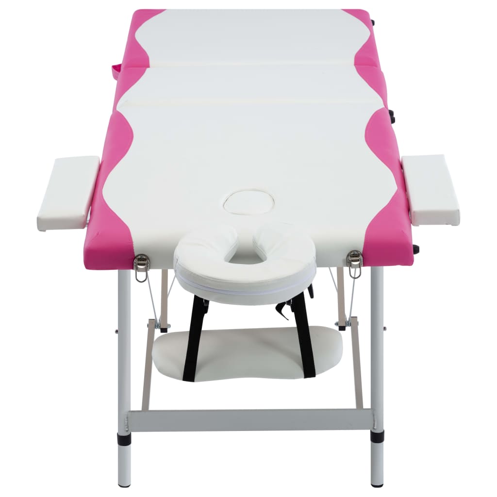 vidaXL 3-Zone Foldable Massage Table Aluminium White and Pink