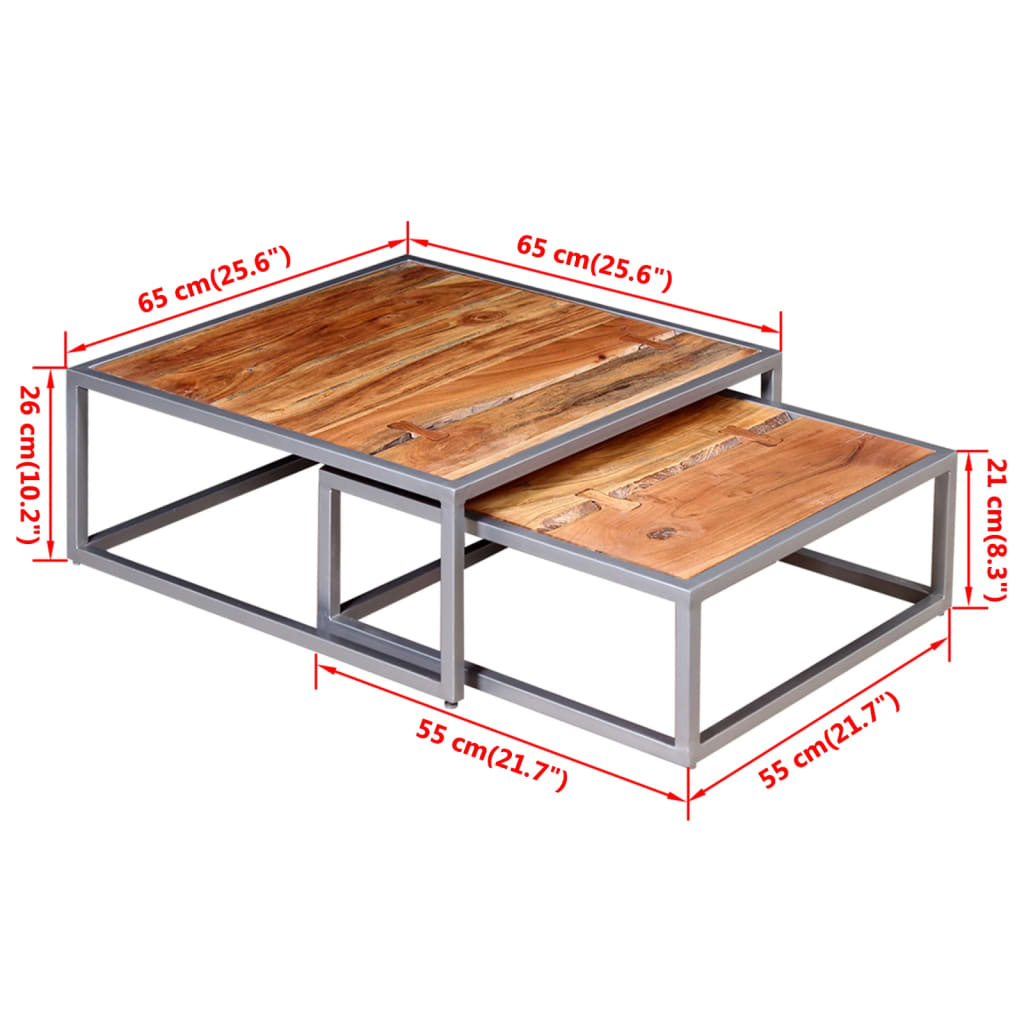 vidaXL Two Piece Coffee Table Set Solid Acacia Wood