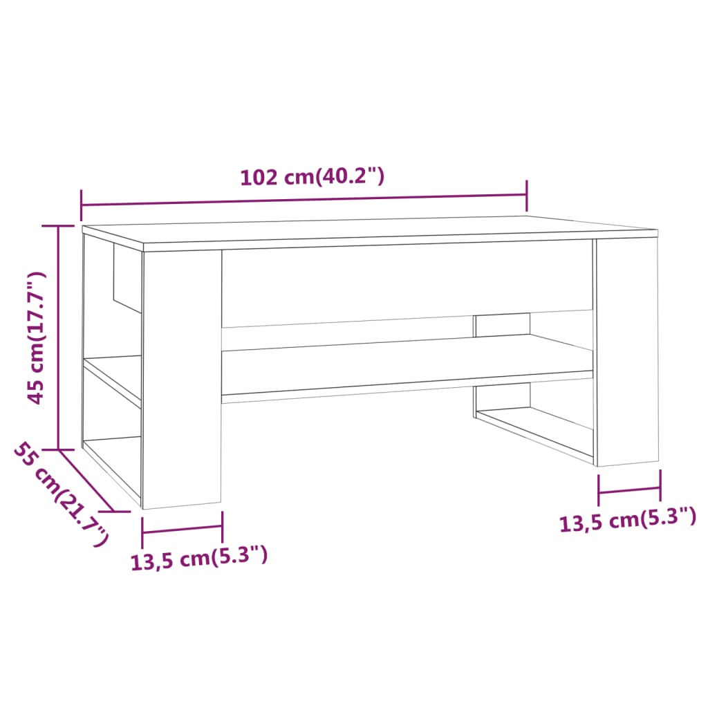 vidaXL Coffee Table Smoked Oak 102x55x45 cm Engineered Wood
