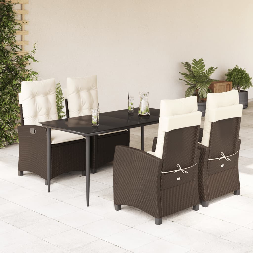 vidaXL 5 Piece Garden Dining Set with Cushions Brown Poly Rattan