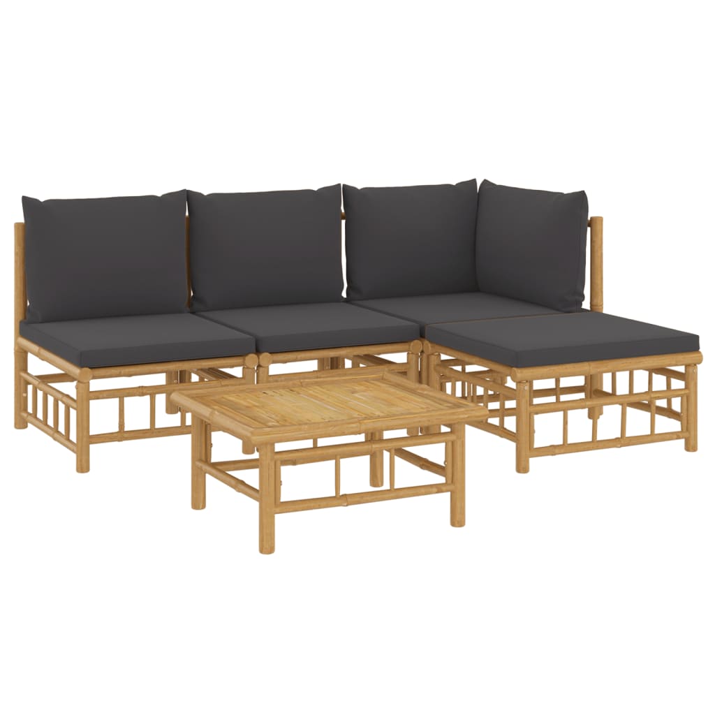 vidaXL 5 Piece Garden Lounge Set with Dark Grey Cushions Bamboo