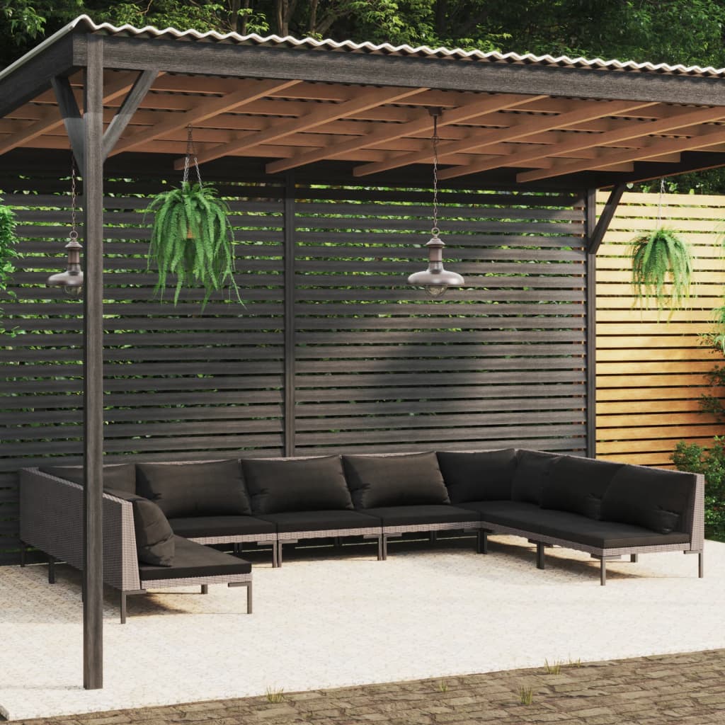 vidaXL 9 Piece Garden Lounge Set with Cushions Poly Rattan Dark Grey