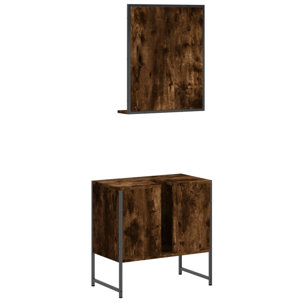 vidaXL 2 Piece Bathroom Cabinet Set Smoked Oak Engineered Wood