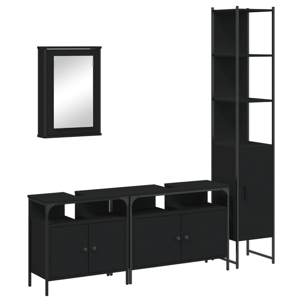 vidaXL 4 Piece Bathroom Furniture Set Black Engineered Wood