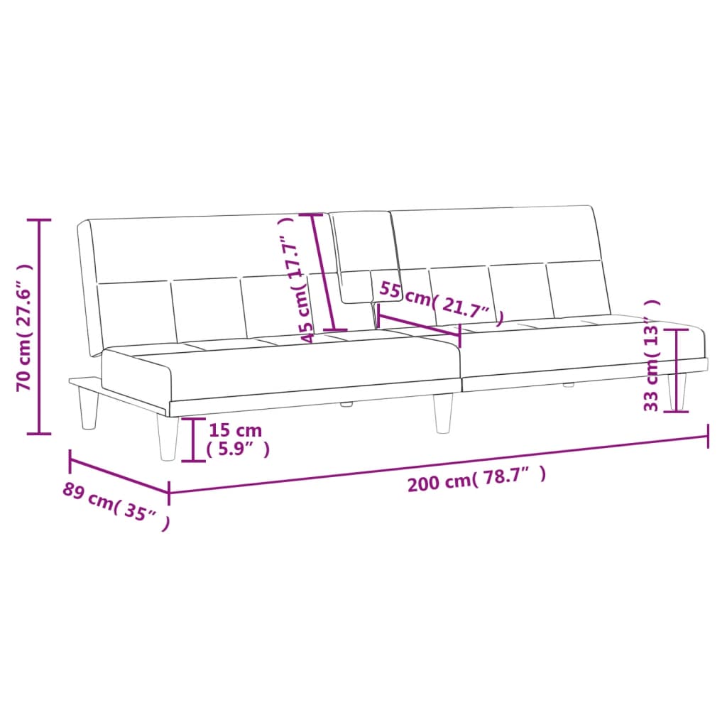 vidaXL Sofa Bed with Cup Holders Dark Grey Fabric