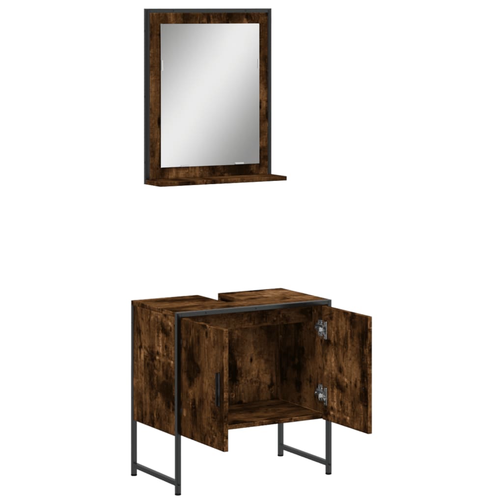 vidaXL 2 Piece Bathroom Cabinet Set Smoked Oak Engineered Wood