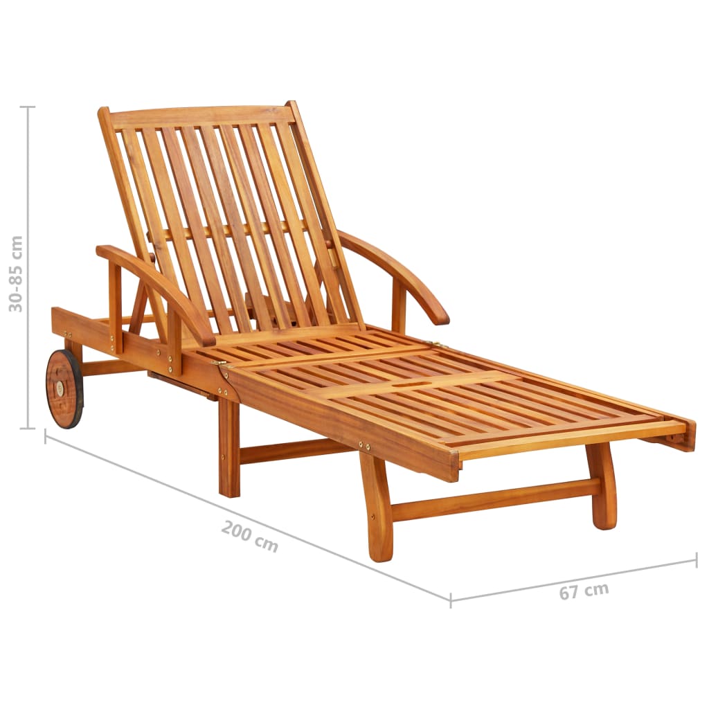 vidaXL Garden Sun Lounger with Table and Cushion Solid Wood Acacia