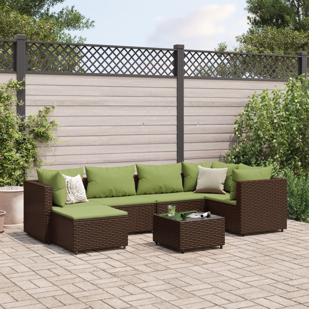 vidaXL 7 Piece Garden Lounge Set with Cushions Brown Poly Rattan