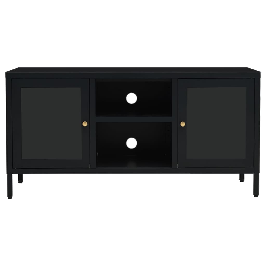 vidaXL TV Cabinet Black 105x35x52 cm Steel and Glass