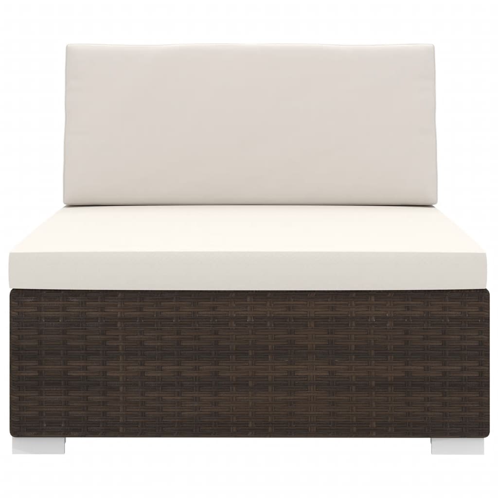 vidaXL Sectional Middle Seat with Cushions Poly Rattan Brown