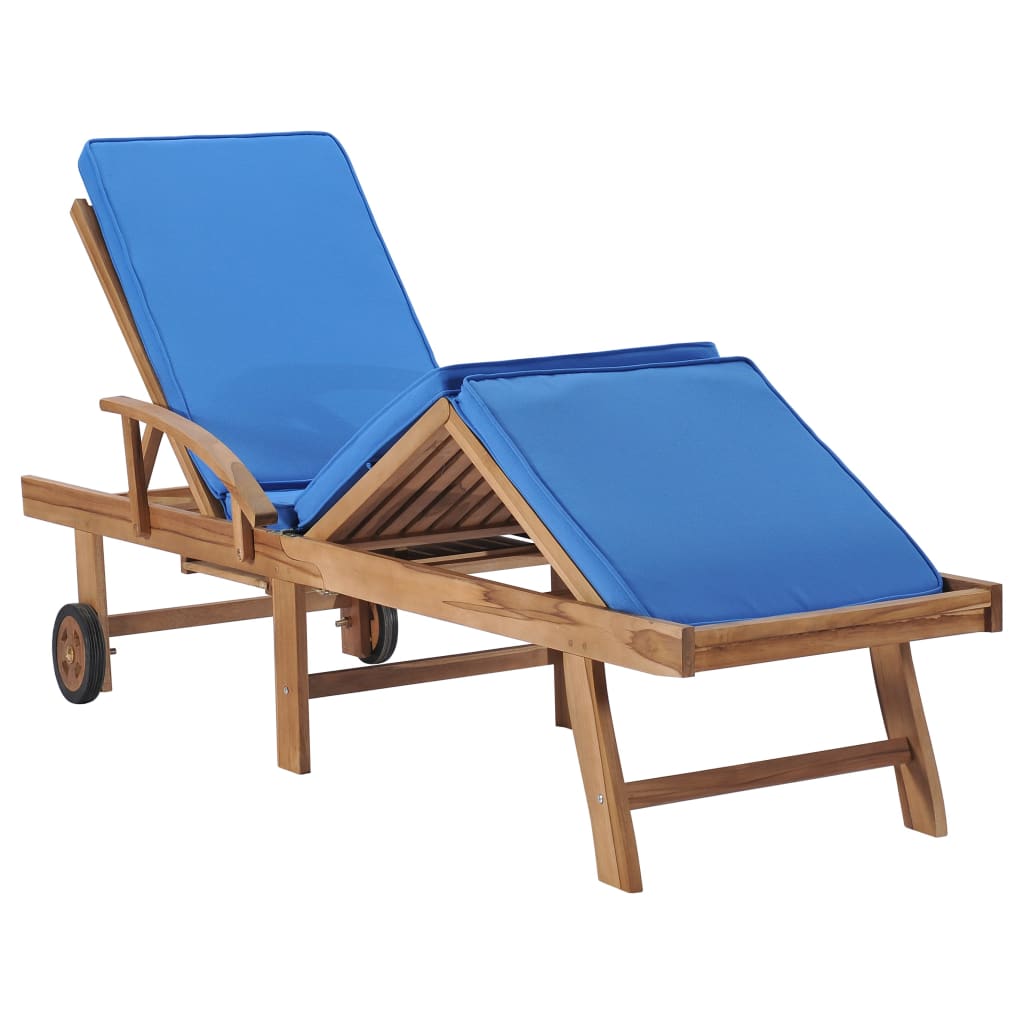 vidaXL Sun Loungers with Cushions 2 pcs Solid Teak Wood Blue