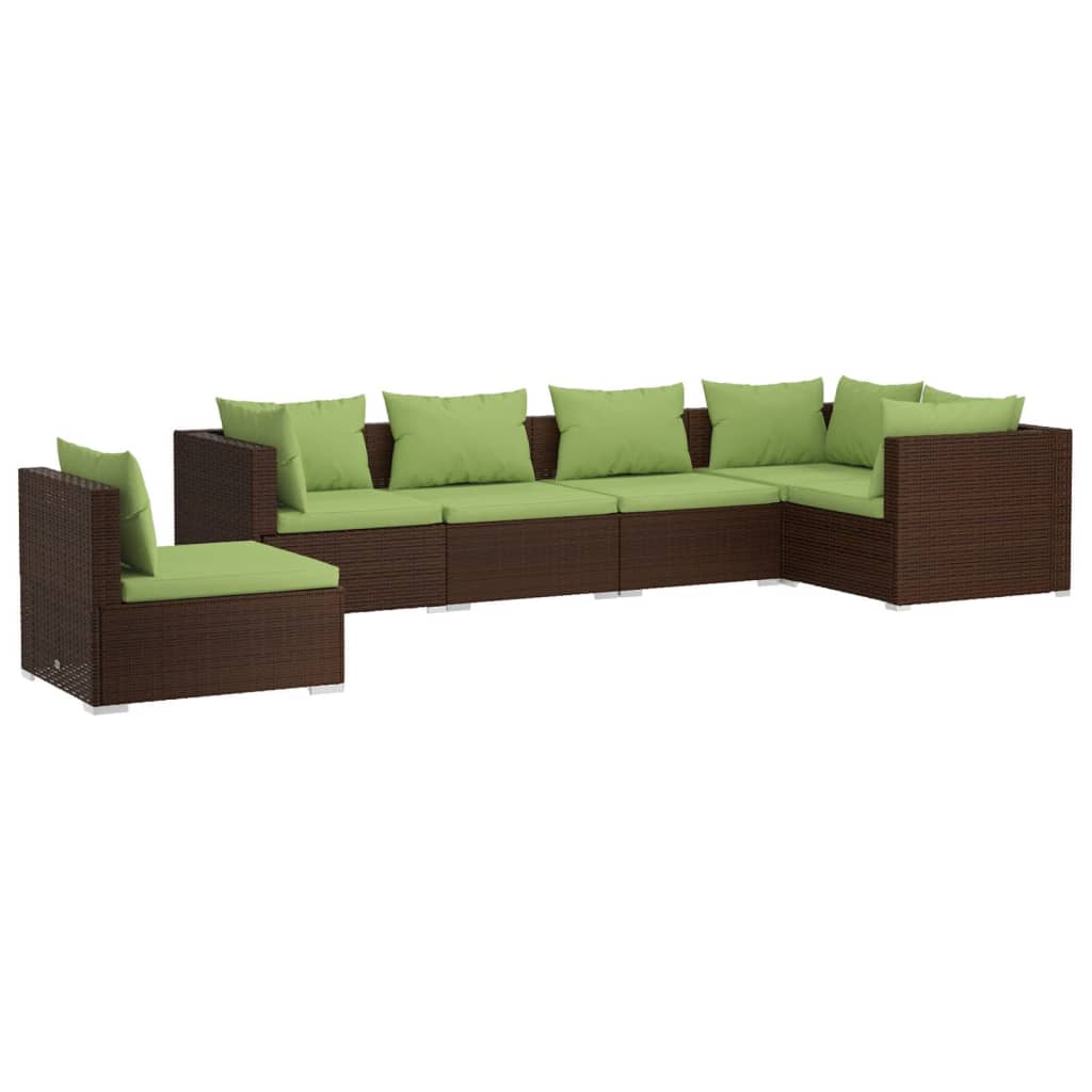 vidaXL 6 Piece Garden Lounge Set with Cushions Poly Rattan Brown