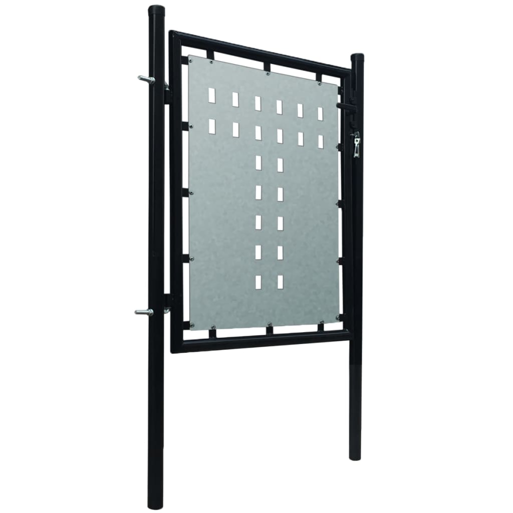 vidaXL Single Door Fence Gate Galvanised Steel 3.28ftx2.46ft Black