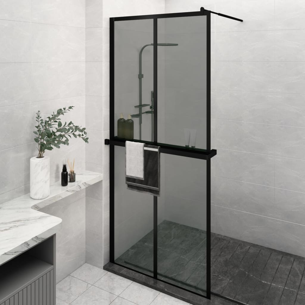 vidaXL Walk-in Shower Wall with Shelf Black 100x195 cm ESG Glass&Aluminium