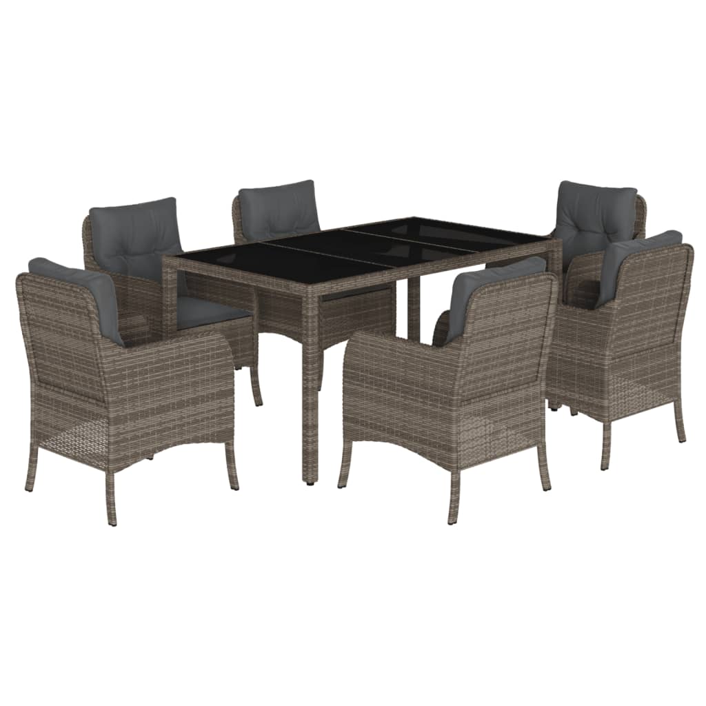 vidaXL 7 Piece Garden Dining Set with Cushions Grey Poly Rattan