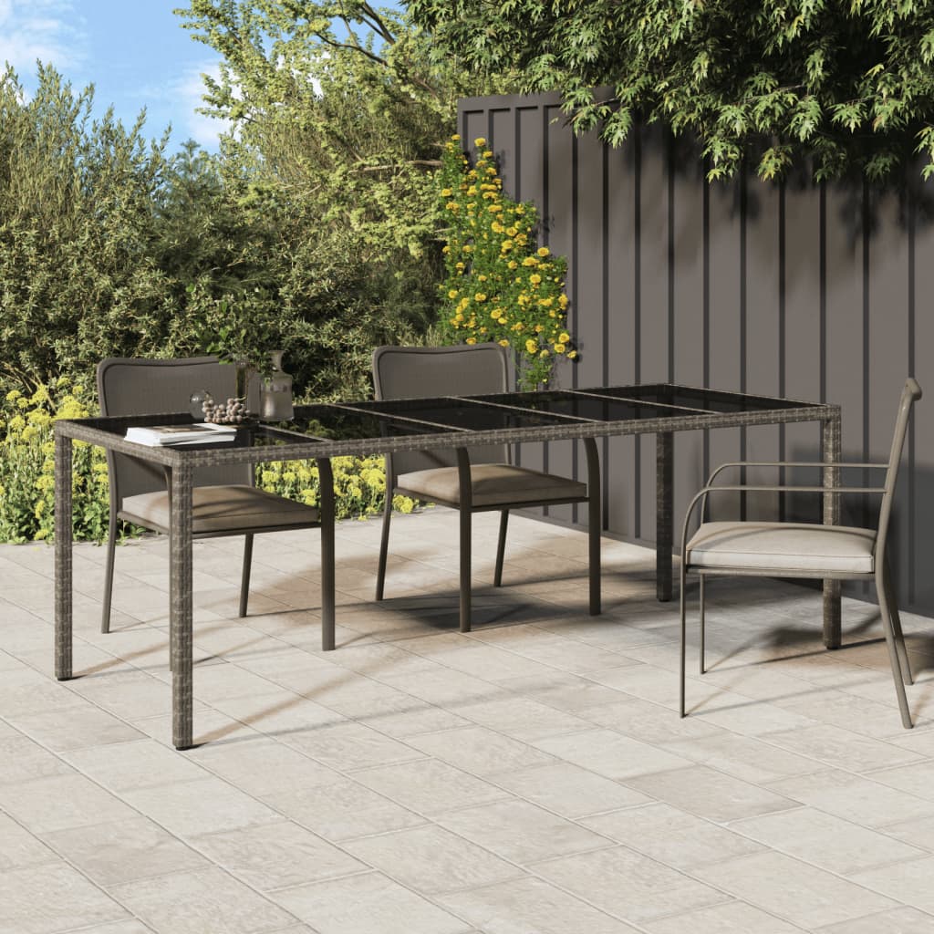 vidaXL Garden Table Grey 250x100x75 cm Tempered Glass and Poly Rattan