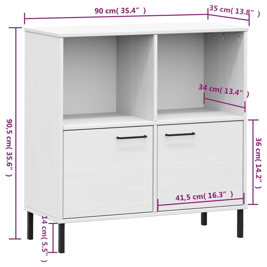 vidaXL Bookcase with Metal Legs White 90x35x90.5 cm Solid Wood OSLO