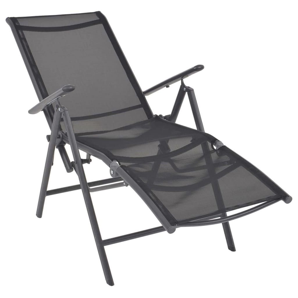 vidaXL Reclining Deck Chair Aluminium and Textilene Black