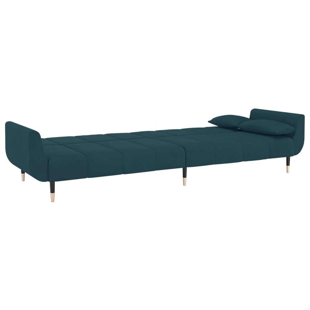 vidaXL 2-Seater Sofa Bed with Two Pillows Blue Velvet