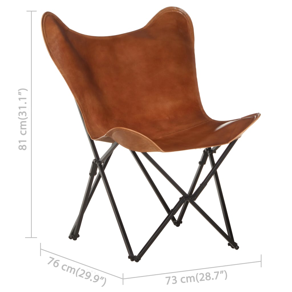 vidaXL Foldable Butterfly Chair Brown Real Leather