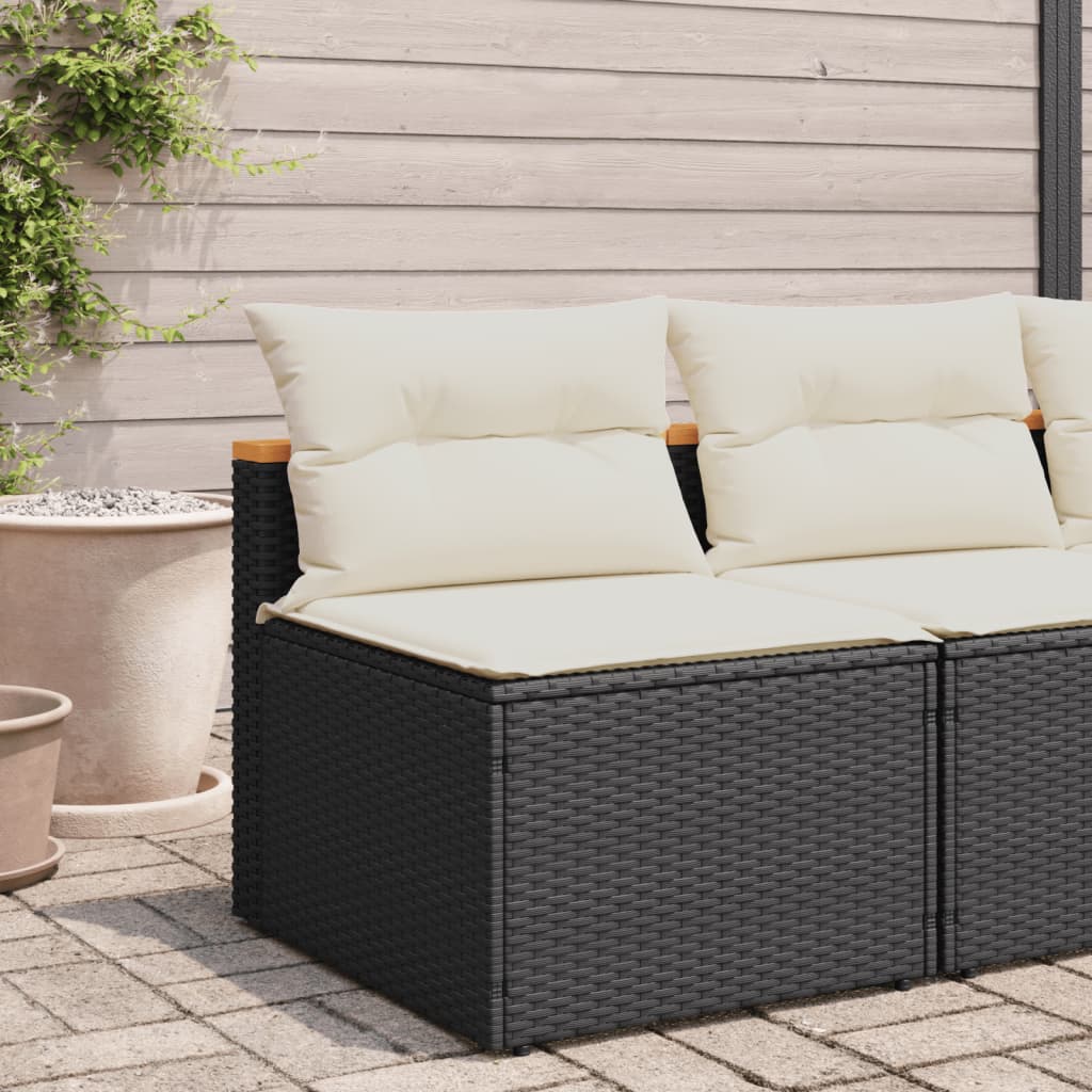 vidaXL Garden Sofas Armless with Cushions 2 pcs Black Poly Rattan