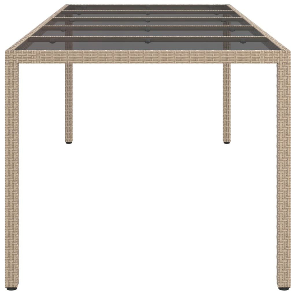 vidaXL Garden Table Beige 250x100x75 cm Tempered Glass and Poly Rattan