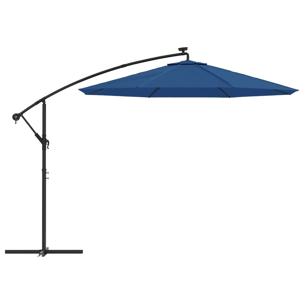 vidaXL Cantilever Garden Parasol with LED Lights and Steel Pole 300 cm Azure