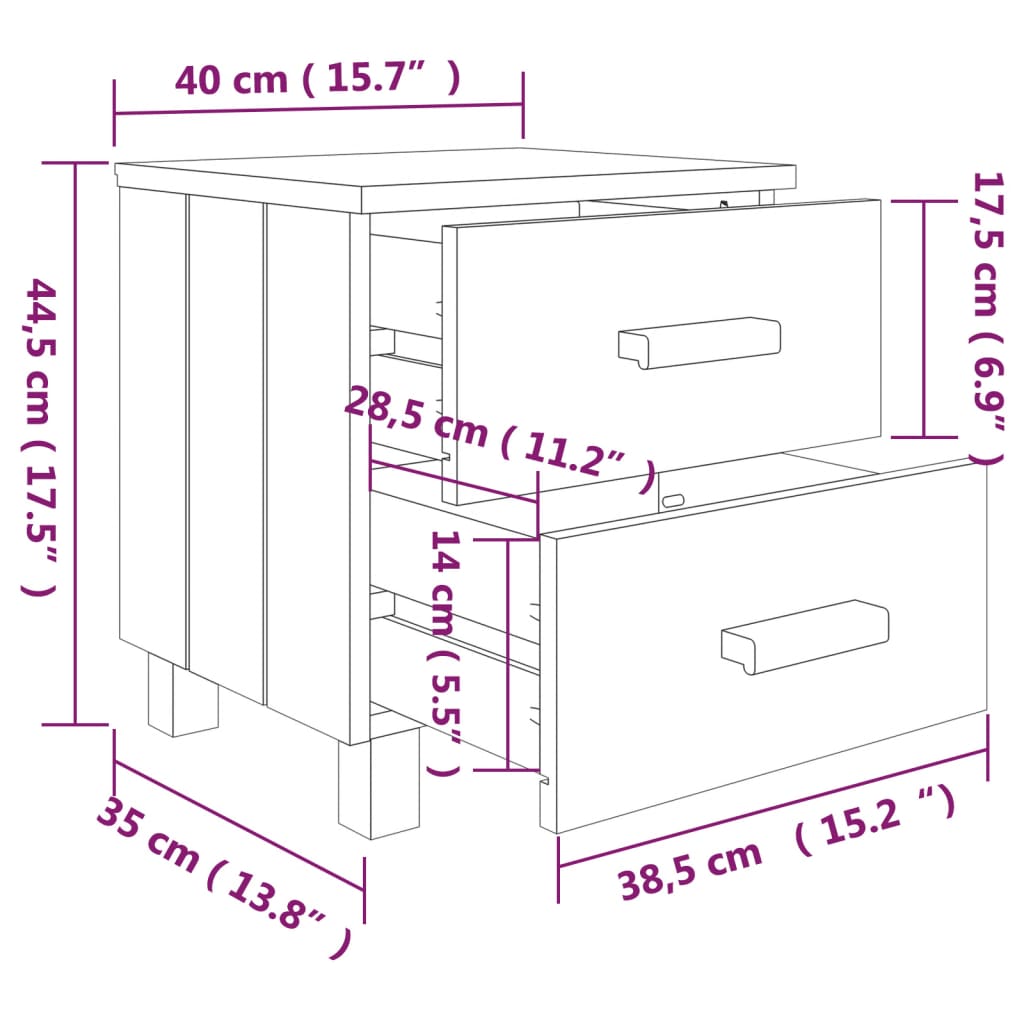 vidaXL Bedside Cabinets HAMAR 2 pcs Light Grey 40x35x44.5cm Solid Wood