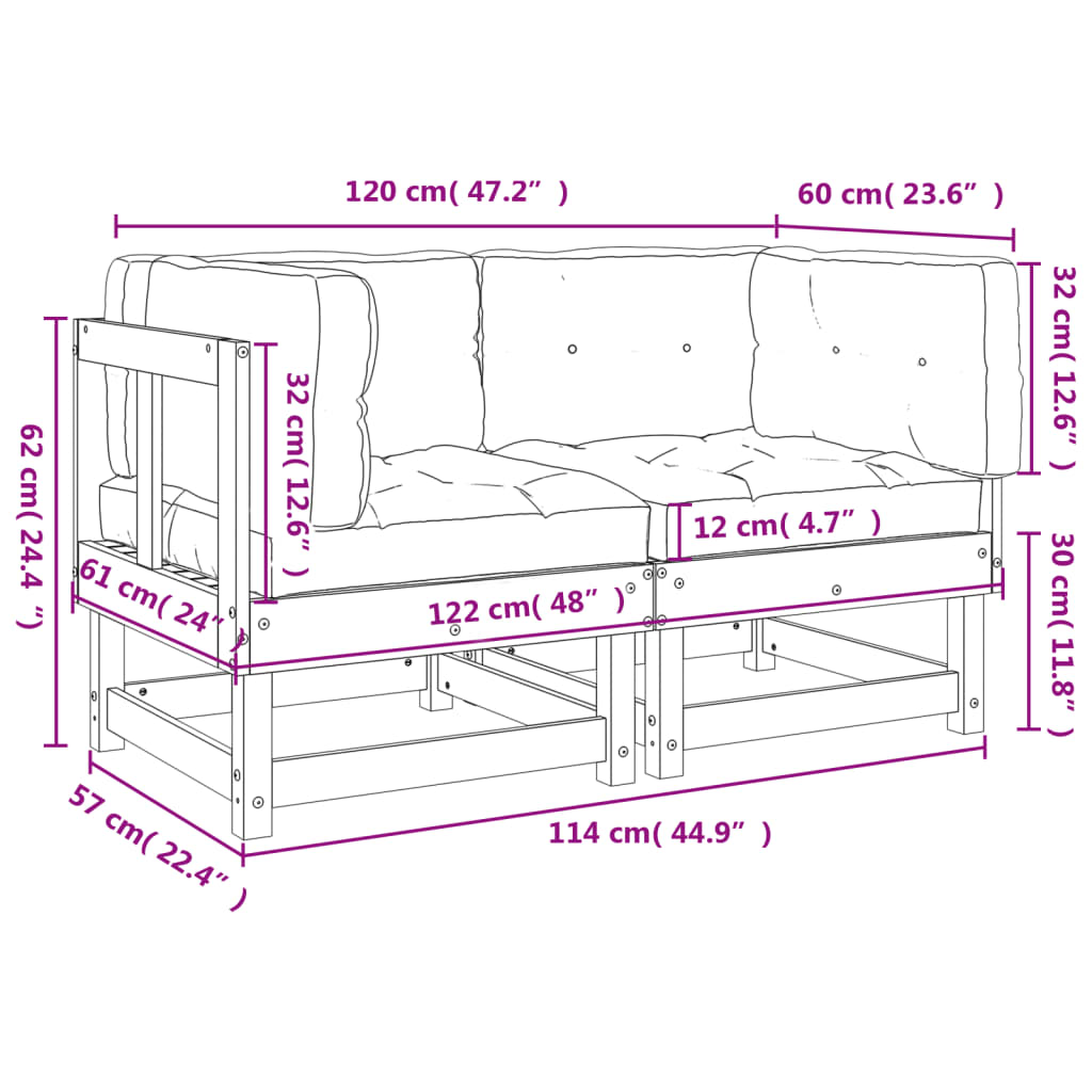 vidaXL Corner Sofas with Cushions 2 pcs White Solid Wood Pine