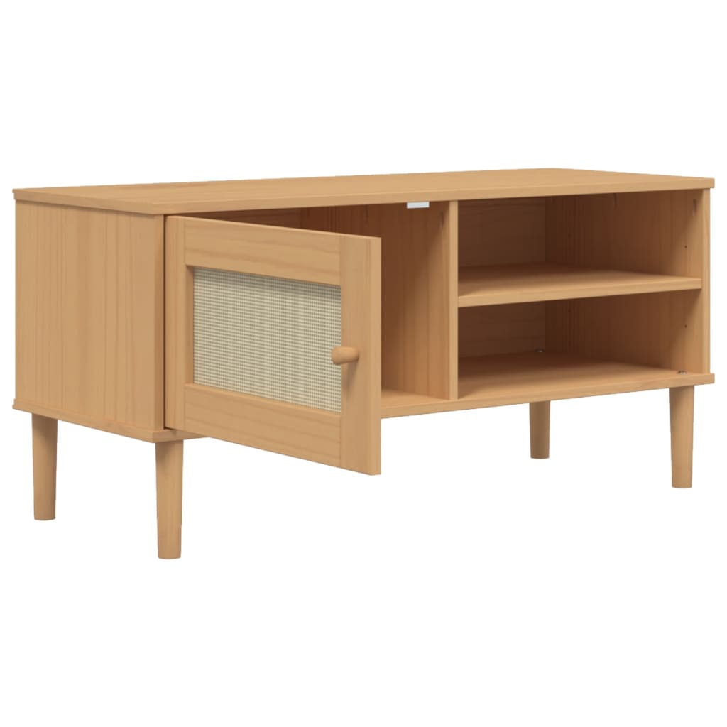 vidaXL TV Cabinet SENJA Rattan Look Brown 106x40x49cm Solid Wood Pine