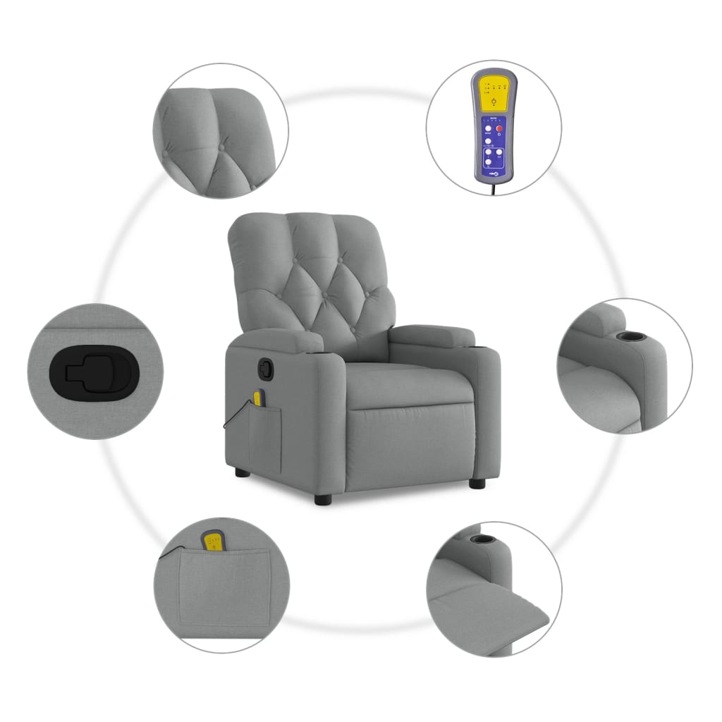 vidaXL Massage Recliner Chair Light Grey Fabric