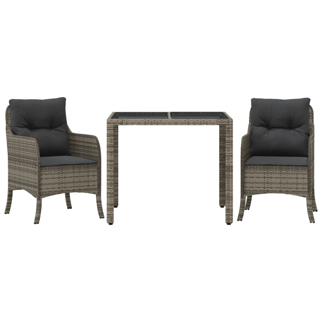 vidaXL 3 Piece Garden Dining Set with Cushions Grey Poly Rattan