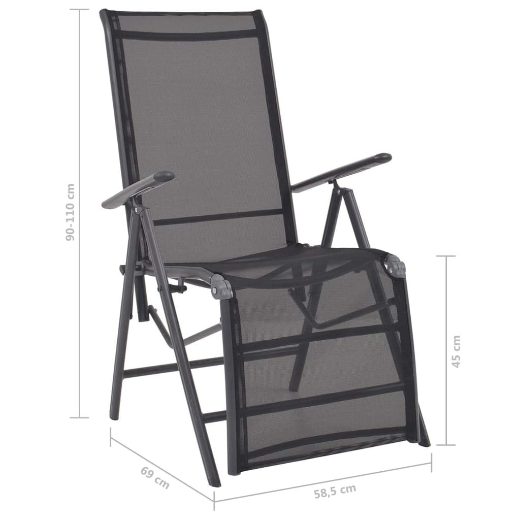 vidaXL Reclining Deck Chair Aluminium and Textilene Black