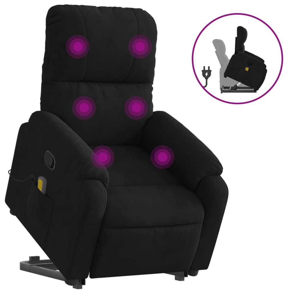 vidaXL Stand up Massage Recliner Chair Black Microfibre Fabric