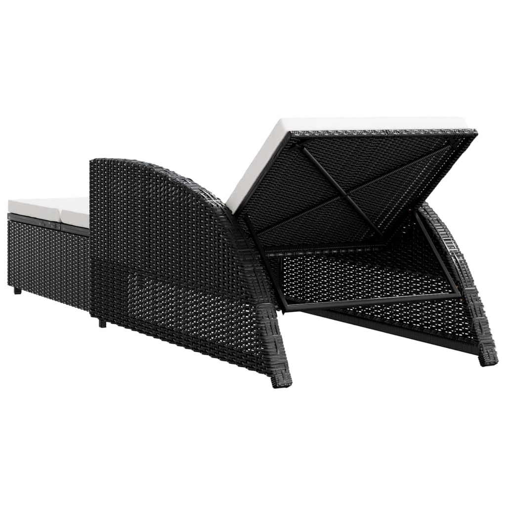 vidaXL Sun Lounger with Cream White Cushion Poly Rattan Black
