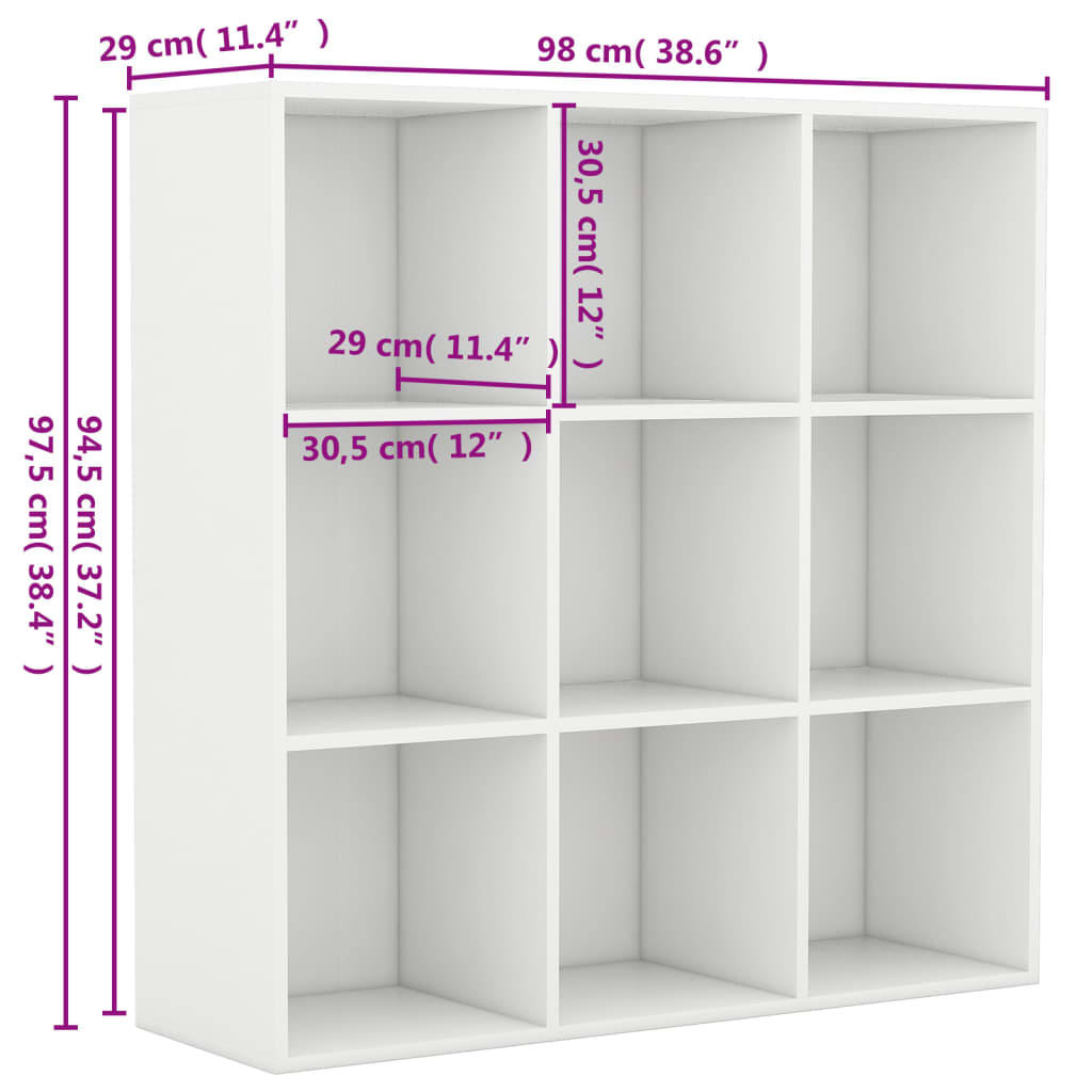 vidaXL Book Cabinet White 98x30x98 cm Engineered Wood