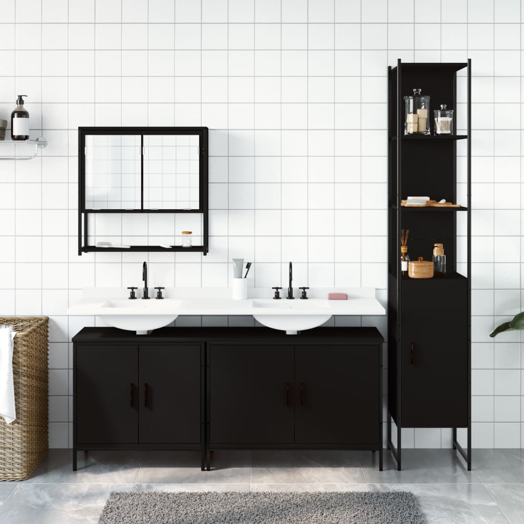 vidaXL 4 Piece Bathroom Furniture Set Black Engineered Wood