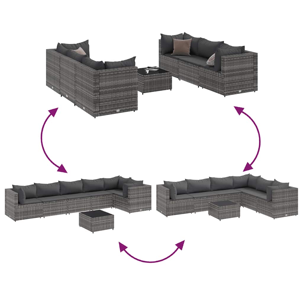 vidaXL 7 Piece Garden Lounge Set with Cushions Grey Poly Rattan