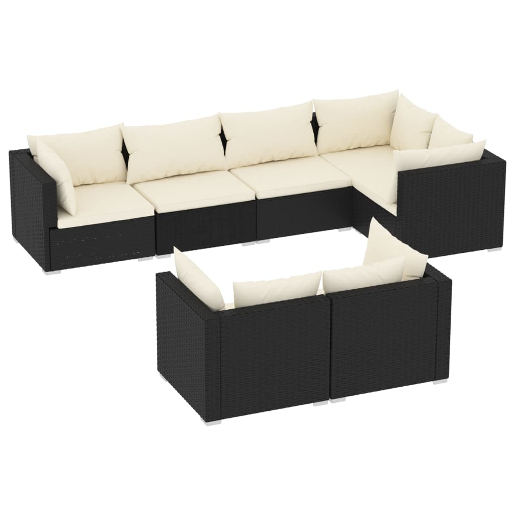 vidaXL 7 Piece Garden Lounge Set with Cushions Black Poly Rattan