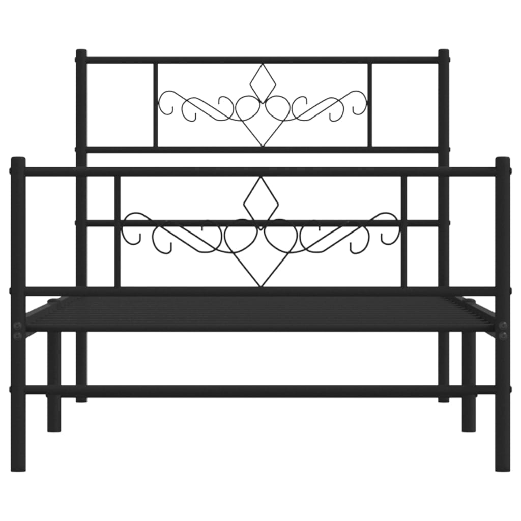 vidaXL Metal Bed Frame without Mattress with Footboard Black 100x190 cm