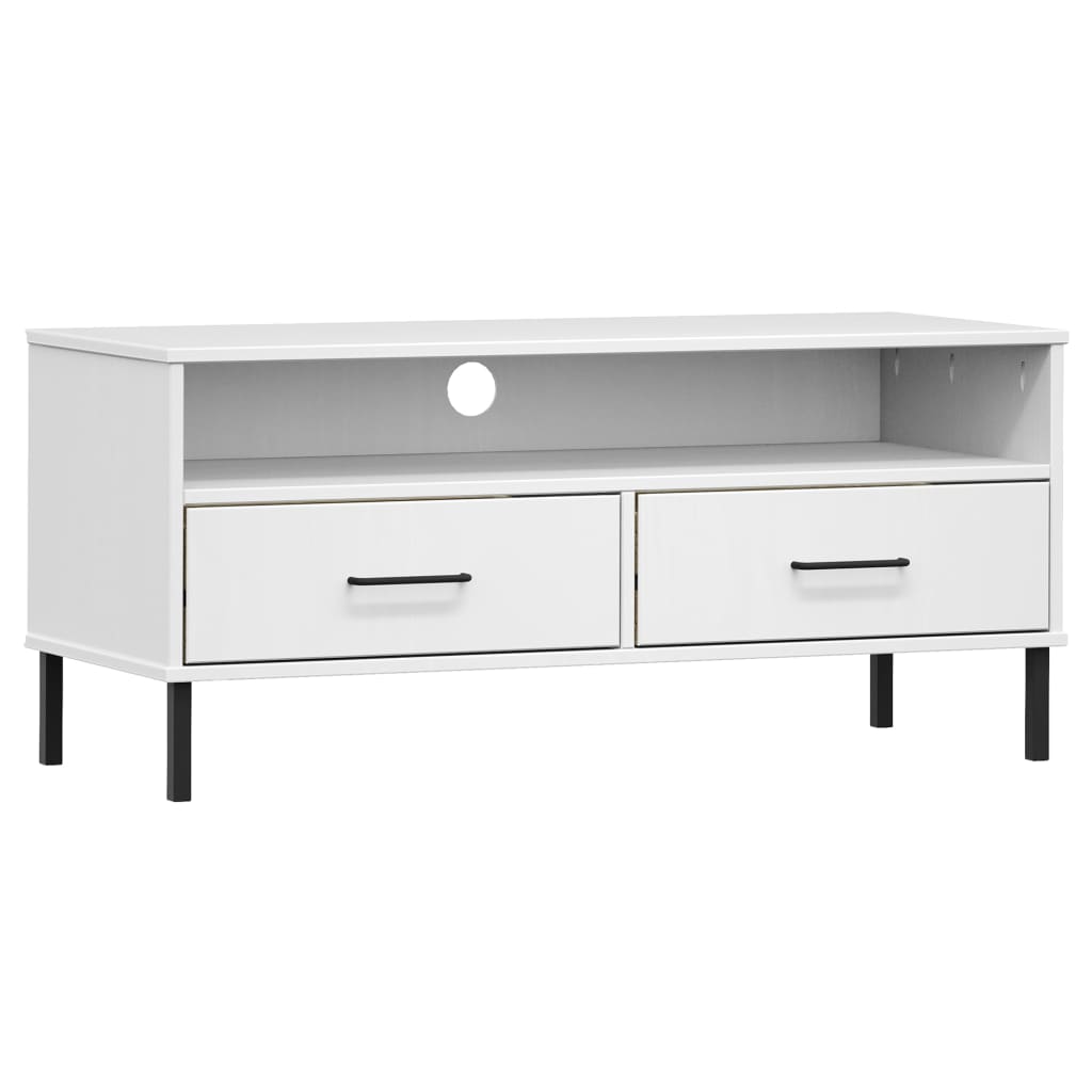 vidaXL TV Cabinet with Metal Legs White Solid Wood Pine OSLO