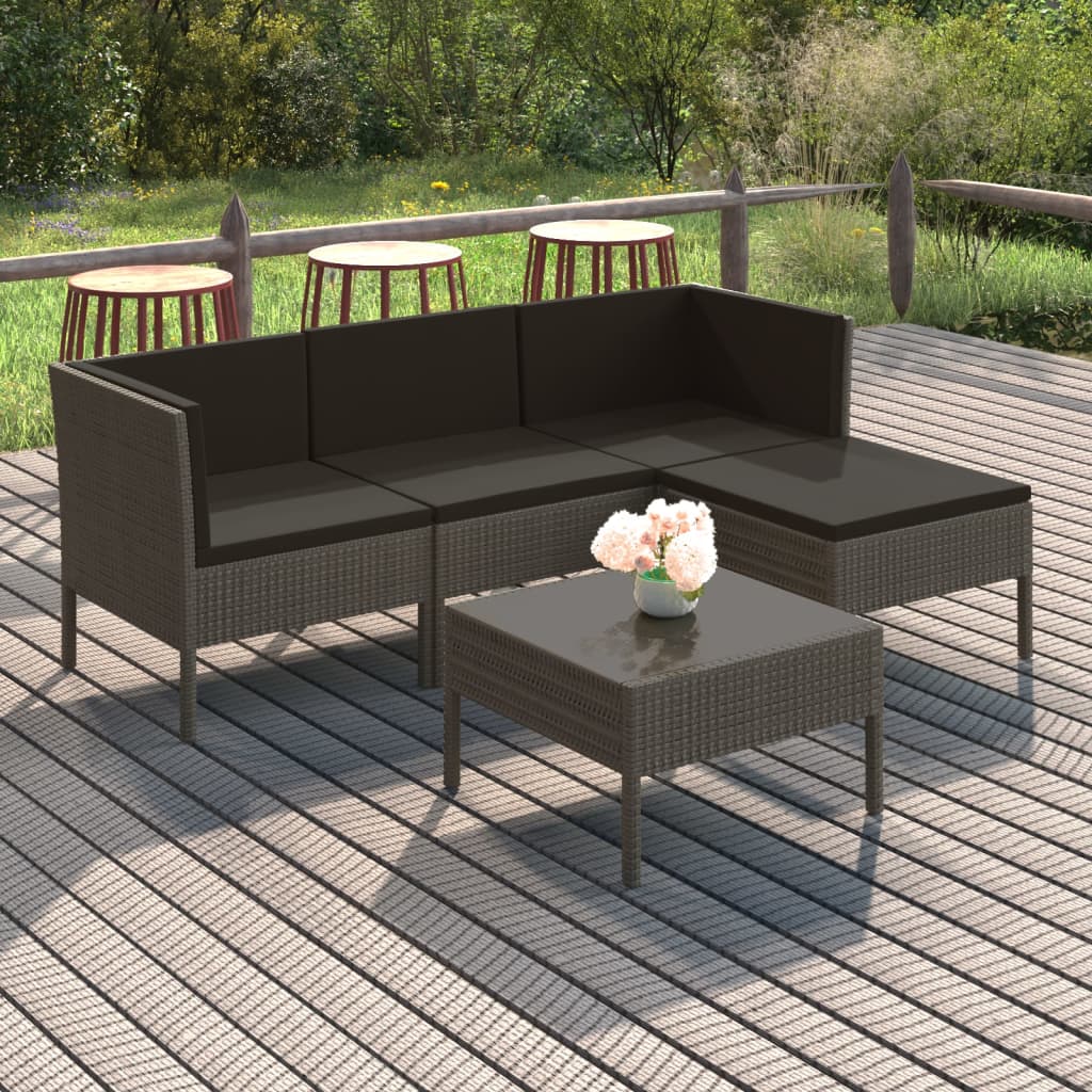 vidaXL 5 Piece Garden Lounge Set with Cushions Poly Rattan Grey