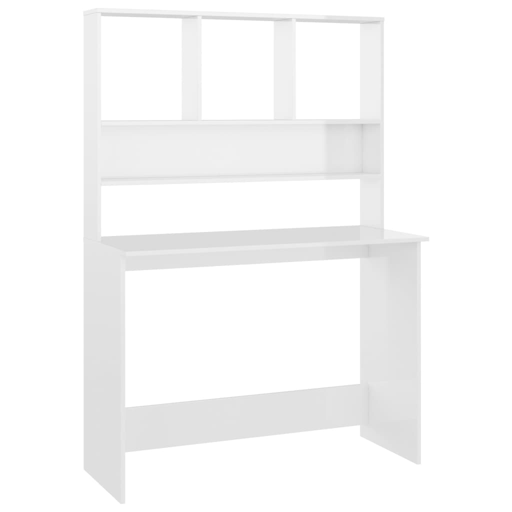 vidaXL Desk with Shelf High Gloss White 110x45x157 cm Engineered Wood