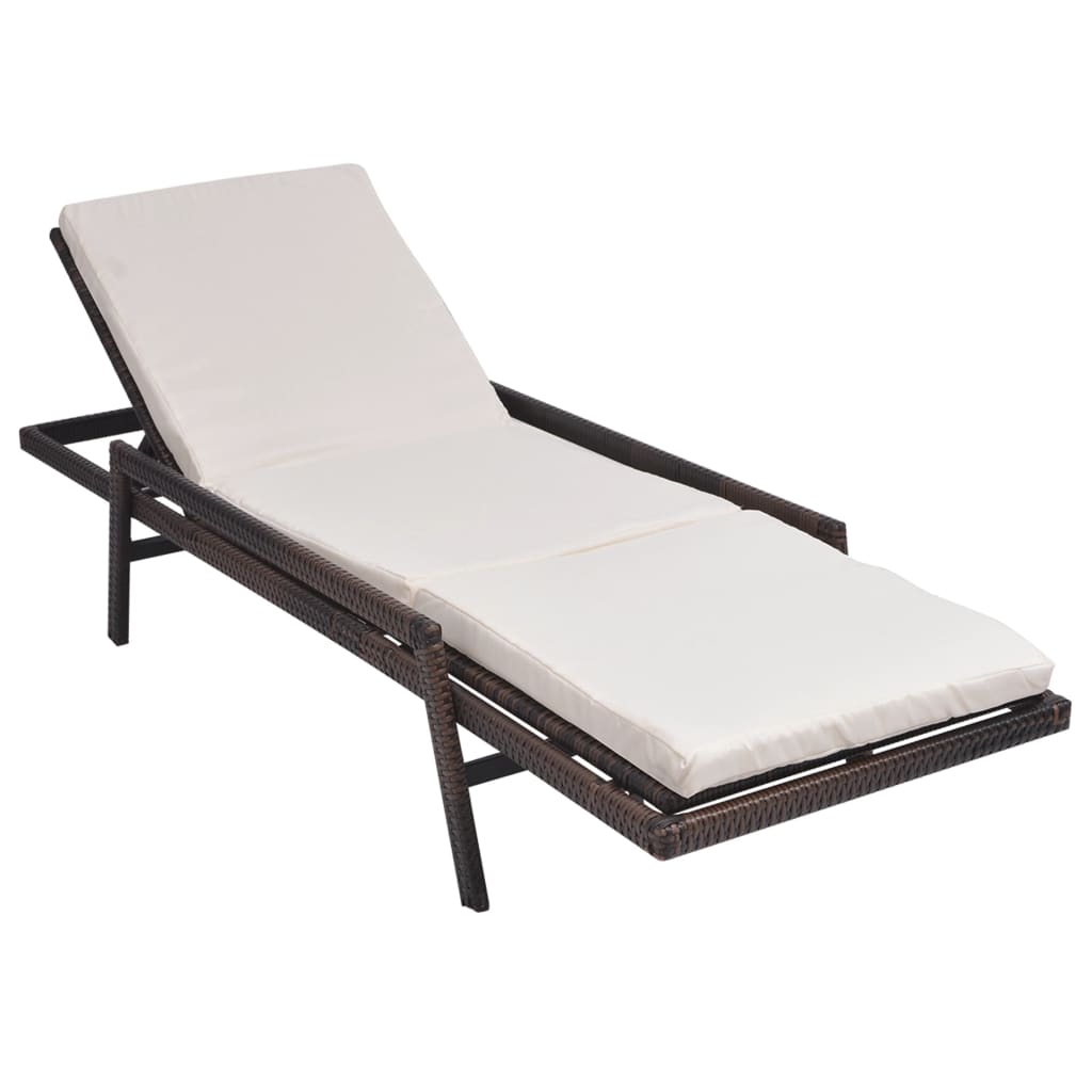 vidaXL Sun Lounger with Cushion Poly Rattan Brown