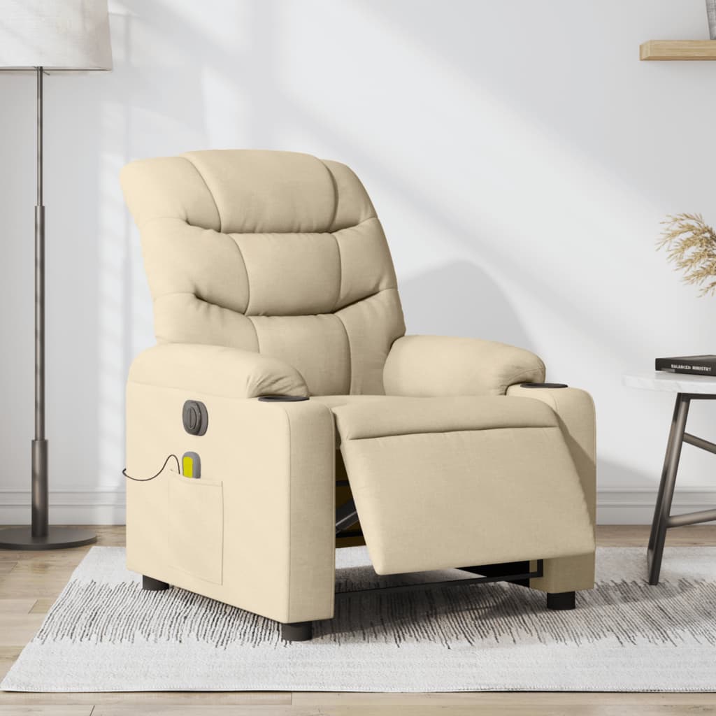 vidaXL Electric Massage Recliner Chair Cream Fabric