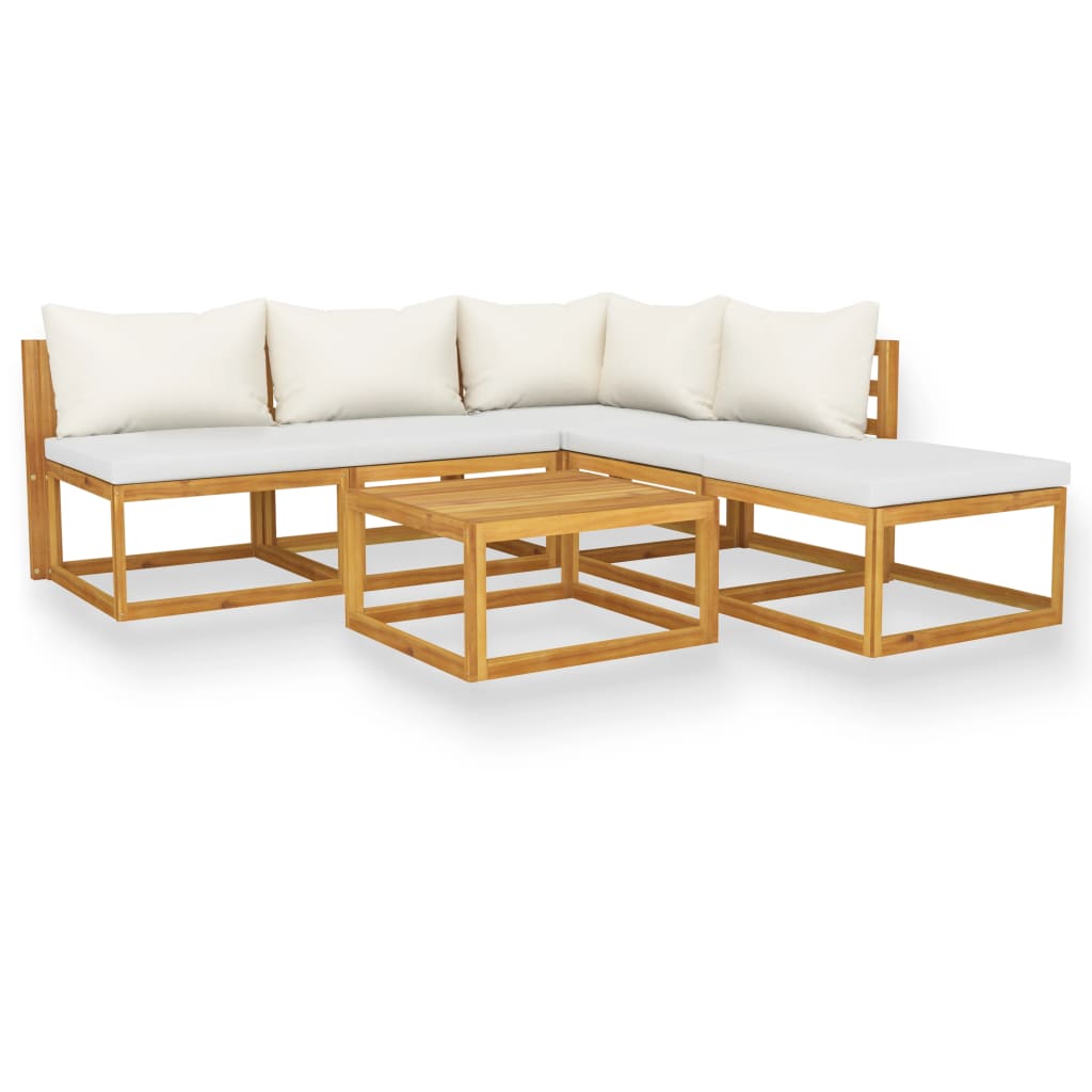 vidaXL 6 Piece Garden Lounge Set with Cushion Cream Solid Acacia Wood