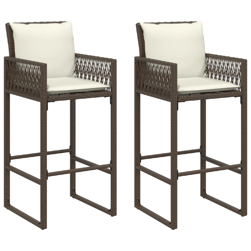 vidaXL Garden Bar Stools with Cushions 2 pcs Brown Poly Rattan