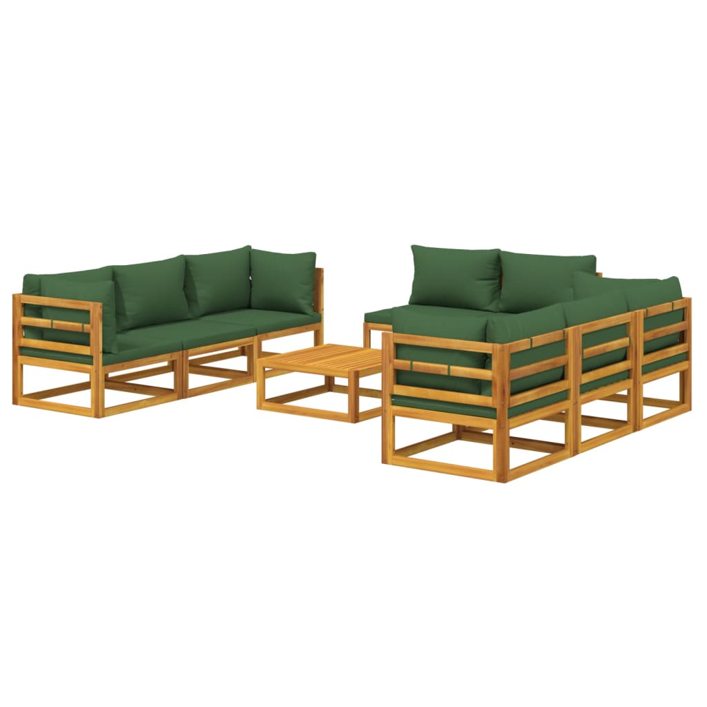 vidaXL 9 Piece Garden Lounge Set with Green Cushions Solid Wood