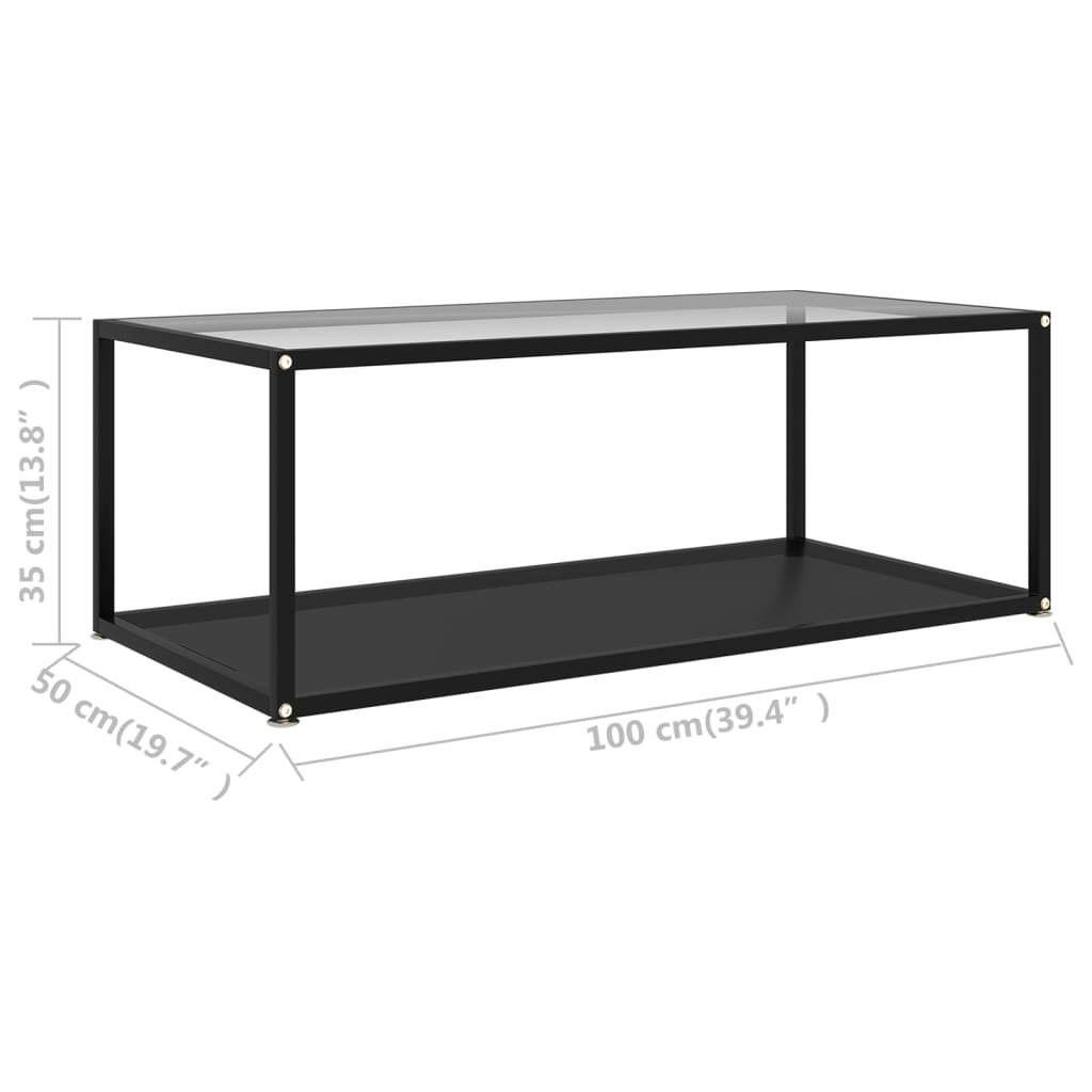 vidaXL Coffee Table Transparent and Black 100x50x35 cm Tempered Glass