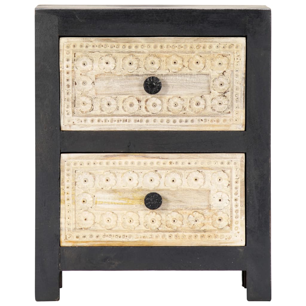 vidaXL Hand Carved Bedside Cabinet Grey 40x30x50 cm Solid Mango Wood